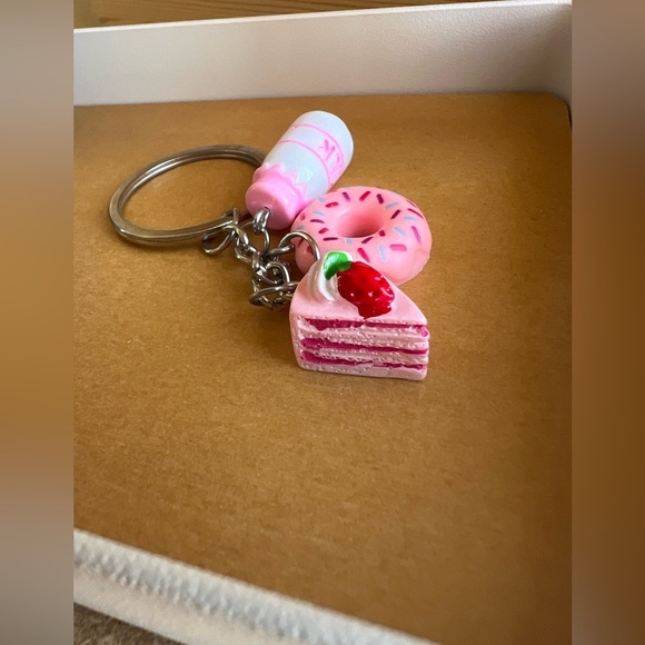 Whimsical Kawaii Cake Piece, Donut Milk Bottle Keychain Purse Bag Backpack Charm - Picture 5 of 5
